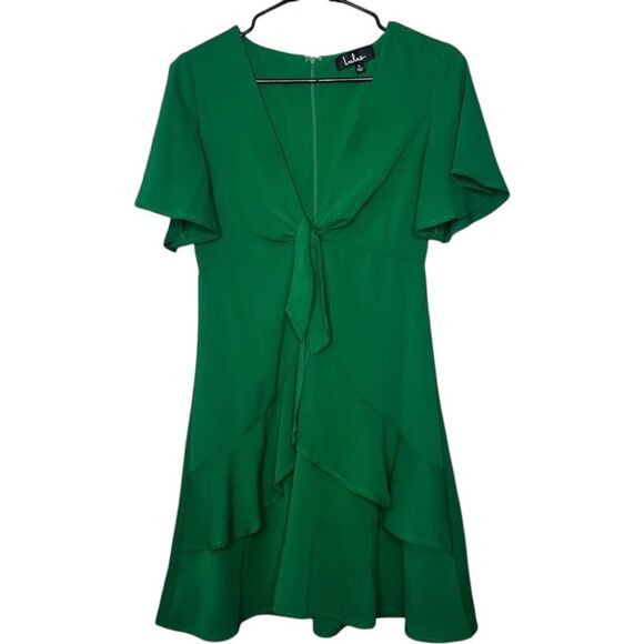 🔸BUNDLE ONLY🔸|EUC| LULU’S Jewel Green Tie Front Skater Dress - Picture 2 of 7